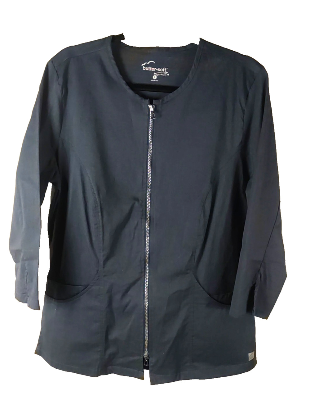 Butter soft Stretch Women  Scrub Jacket Size Large Full Zip Navy Blue